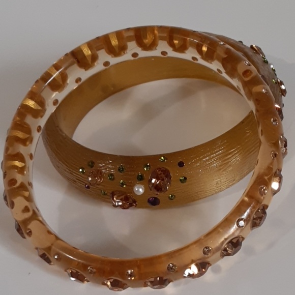 Bangle Bracelets Rhinestone Studs Acrylic Lot of 2 - Picture 5 of 5